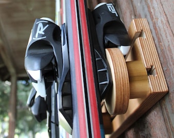 4 Pair/19" Adjustable Button Ski Rack, With Traditional Wooden Buttons