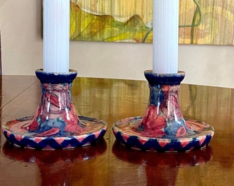 Joseph Mrazek antique Floral Art Pottery Candlesticks