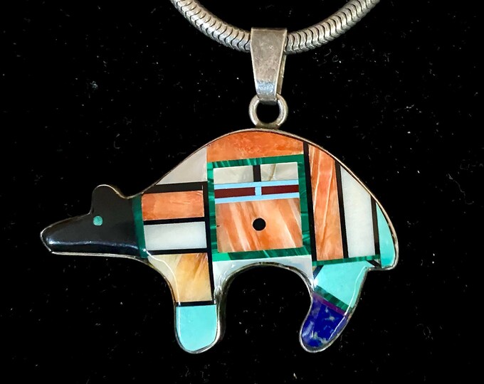 Native American Navajo Larry Moses Yazzie Inlay Bear Pendant - Etsy