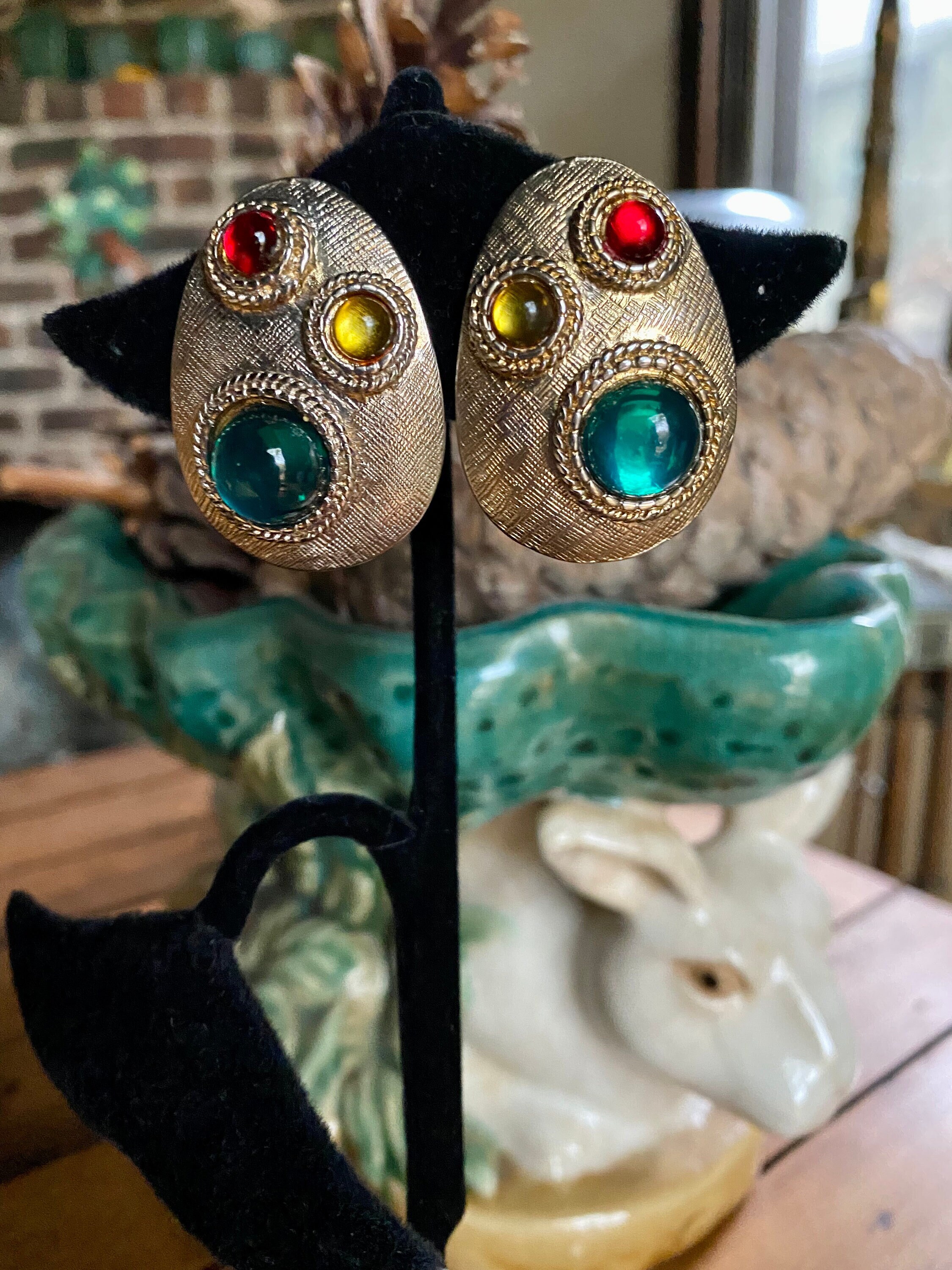 Boucles D'oreilles Vintage Perles De Verre Noir Et Blanc - Style Gripoix, Clips Argenté, Parfait Pour Un Look Rétro
