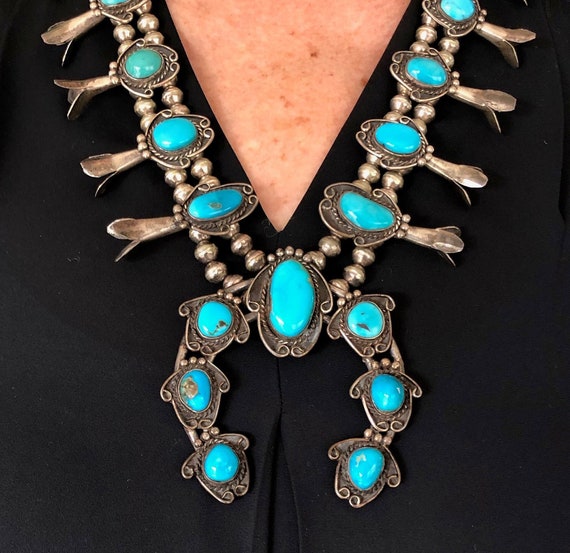 Vintage Navajo Turquoise Squash Blossom Necklace – Classic Rock Couture