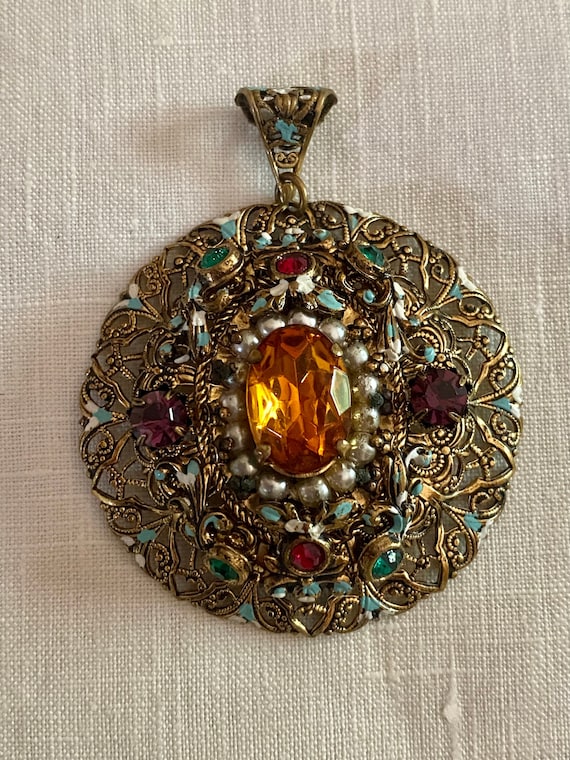 Vintage Filigree Jeweled Glass Beads and Enamel Pe