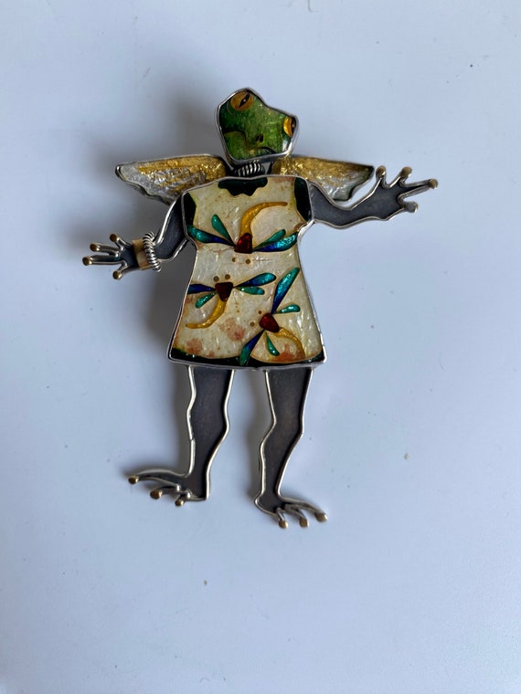 Kristin Holeman Cloisonne Enamel Frog Angel Brooc… - image 6
