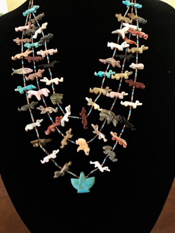 Native American Zuni 3 Strand Fetish Necklace Jon… - image 2