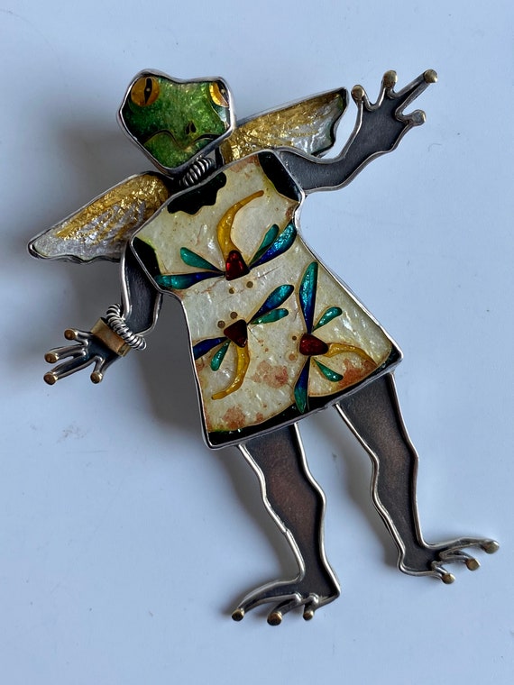 Kristin Holeman Cloisonne Enamel Frog Angel Brooc… - image 8