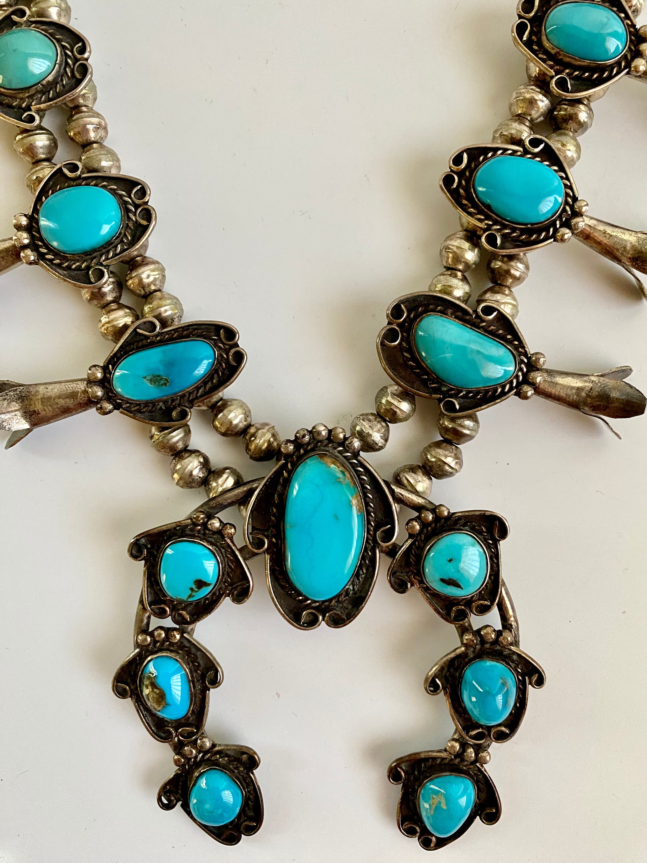 Real turquoise 2024 squash blossom necklace