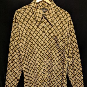 Vintage 70s SEXY DISCO Era Knit SHIRT Geometric Check  ~Sz:  Extra Large  18x35