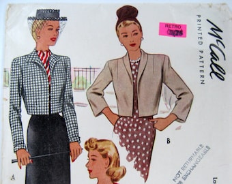 Vintage 40s Set of BOLERO JACKETS  Pattern McCALL's 7622 Dated 1946  Post War Era  Size 16 Bust: 34"