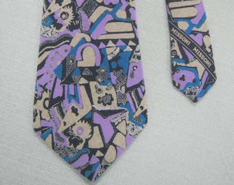 Vintage 80s 90s MISSONI all SILK Patterened TIE Necktie Designer Menswear
