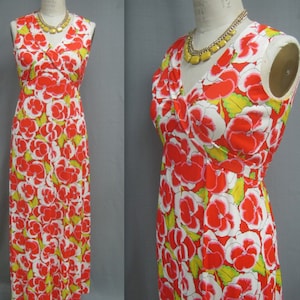 Vintage 70s Floral Print MAXI DRESS with Convertible Ties Empire or Trapeze Shape Bust 39&quot; Medium
