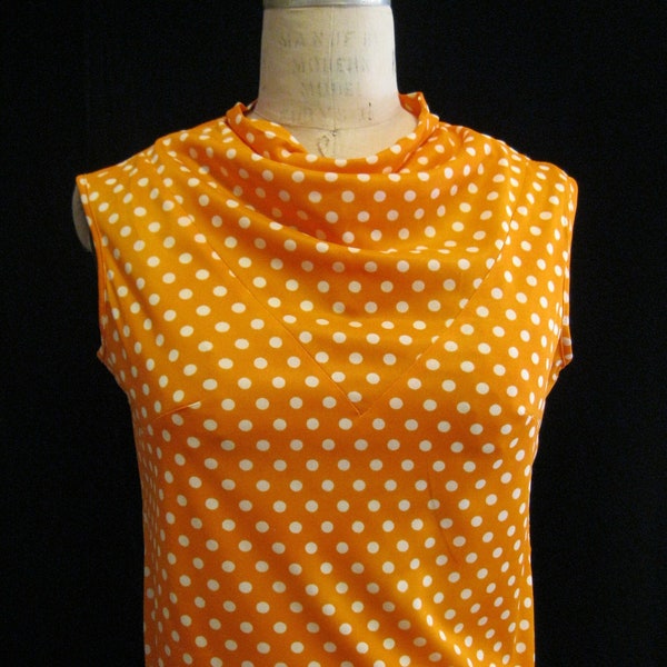 Vintage 60s Polka DOT Top BLOUSE Shell with Cowl Neckline VLV Style Nylon Tricot Knit Bust: 38"  Medium