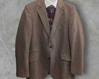 Rare Size 46 XL Vintage 80's 90s Classic Tweed Check SPORT COAT Richman Bros. Classic Ivy Prep Style