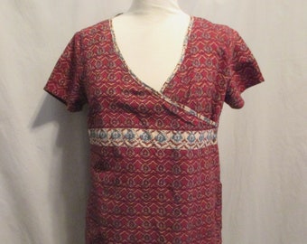 Vintage 70s INDIA Cotton Tunic Top by FABINDIA Blouse Festival Boho Style Hippie Block Print Bust 40"