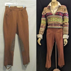 Jodhpurs estilo inglês vintage dos anos 1960, assento de sela equestre ou assento de caça, sarja de lã ~ cintura 26&quot;-27,5&quot;