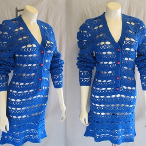 Vintage 60s 70s MOD CROCHETED DRESS See-Though Boho Hippie Festival Bust: up to 35&quot;&quot;