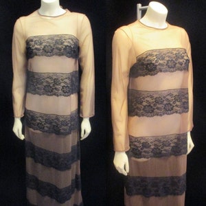 See-Thru 70s NIGHTGOWN DISCO Era Sheer and Black LACE Sexy! Bust: 39&quot; Medium