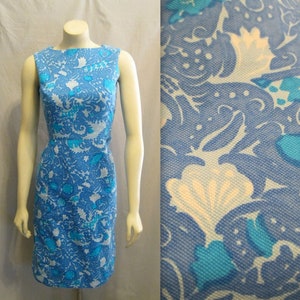 Vintage 60s 70s MOD Preppy DRESS Sleeveless Shift Button Back Floral Print Bust: 36 image 1