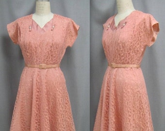 Vintage 50s LACE Party DRESS Retro Wedding Bridesmaid Cocktail PROM Homecoming Formal Taffeta Bust 41"