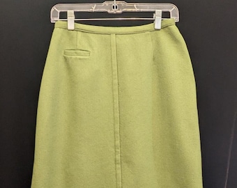 Vintage 50s 60s Olive Green Wool Pencil SHEATH SKIRT High Waist Classic Preppy   Waist 28"