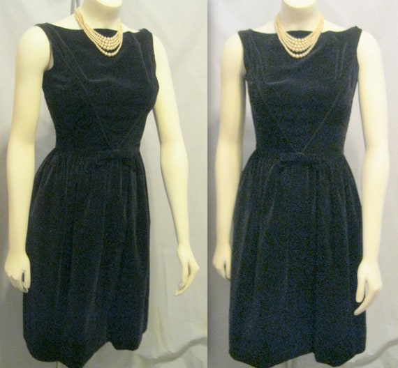 Vintage 60s Black Cotton VELVETEEN DRESS by Lanz … - image 1
