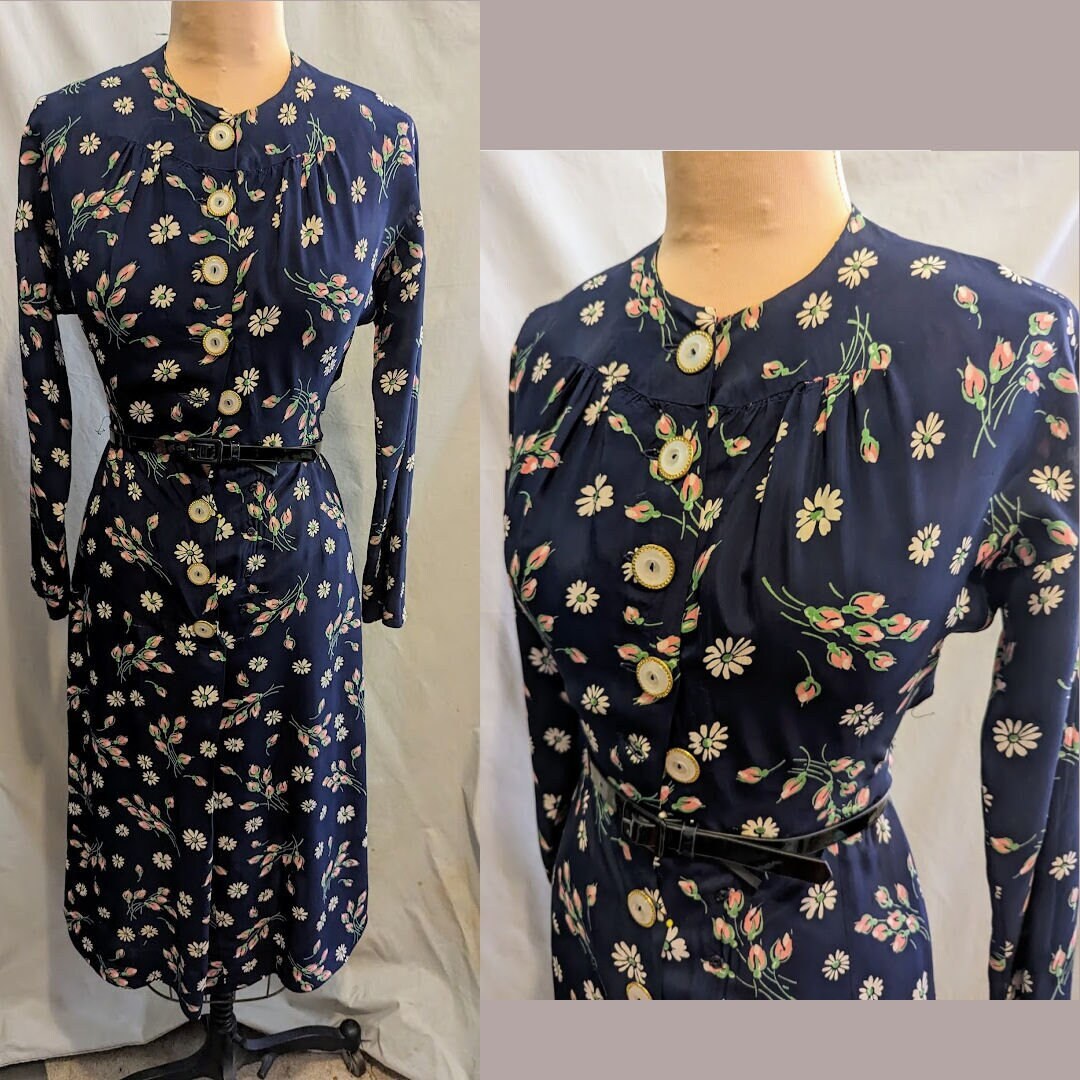 XS/S | 1940s Hawaiian Casuals Cold Rayon Dress With Ruching