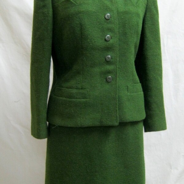 Vintage 50s-60's Wool Boucle SUIT Tailored Mid Century Minimalist Style Secretary Medium