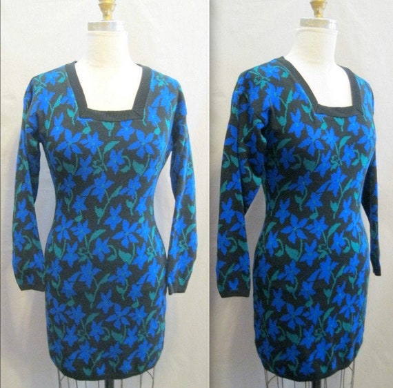 SALE! Sexy Vintage 80s SWEATER Knit Mini DRESS Bo… - image 1