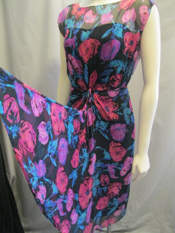 Vintage 60s SILK CHIFFON Cocktail Wiggle DRESS Sh… - image 6