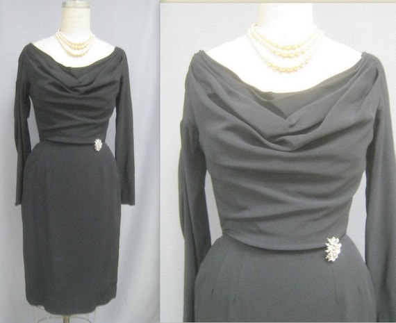 Vintage 50s LBD with DRAPED Bodice Detail Cocktai… - image 1