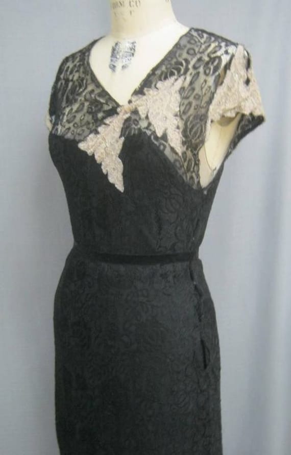 Vintage 30s Black LACE Evening GOWN Maxi Long For… - image 3