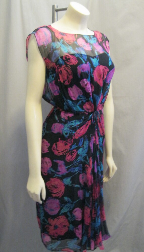 Vintage 60s SILK CHIFFON Cocktail Wiggle DRESS Sh… - image 4