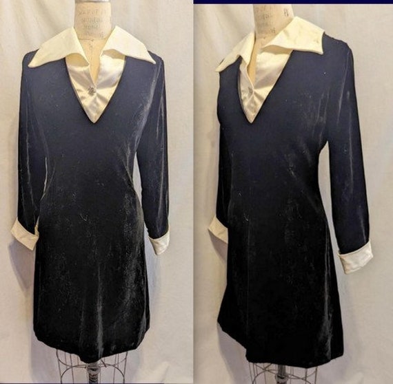 Vintage 60s Mod VELVET Mini DRESS Cocktail Party … - image 1