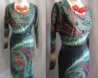 Sexy Vintage 60s MOD Sheath DRESS with SEQUIN Detail Wiggle Bombshell Holiday Cocktail Party  ~Bust 38"