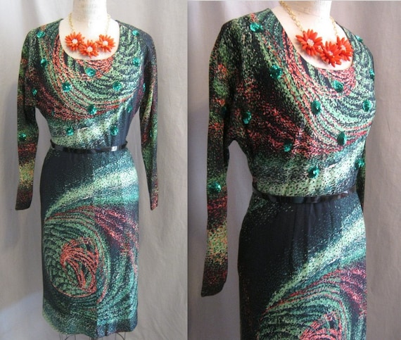 Sexy Vintage 60s MOD Sheath DRESS with SEQUIN Det… - image 1