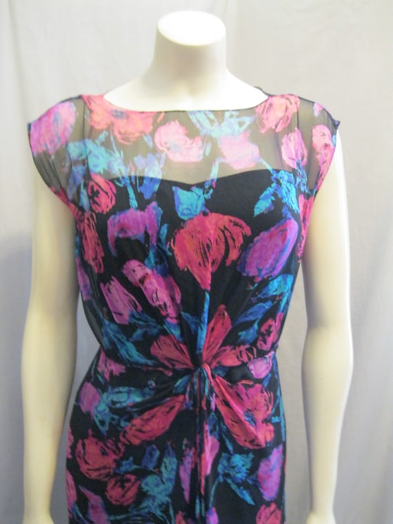 Vintage 60s SILK CHIFFON Cocktail Wiggle DRESS Sh… - image 2