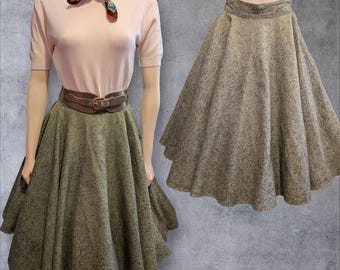 Vintage 1950s CIRCLE SKIRT Cotton Flannel Swing Rockabilly ~Small Waist: 25+"