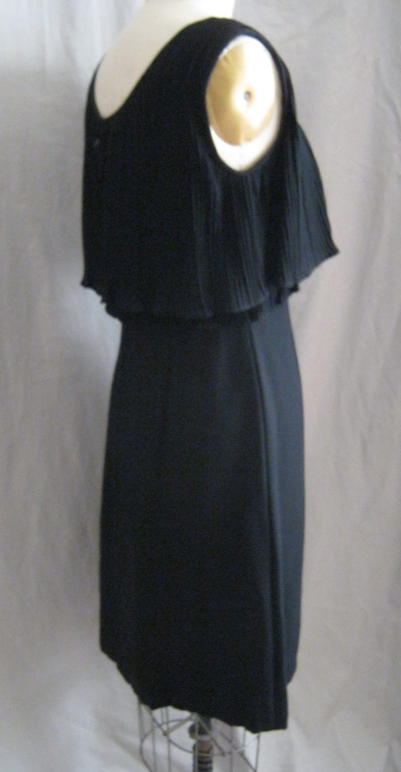 Vintage 50s 60s Black Rayon Crepe Sheath DRESS wi… - image 4