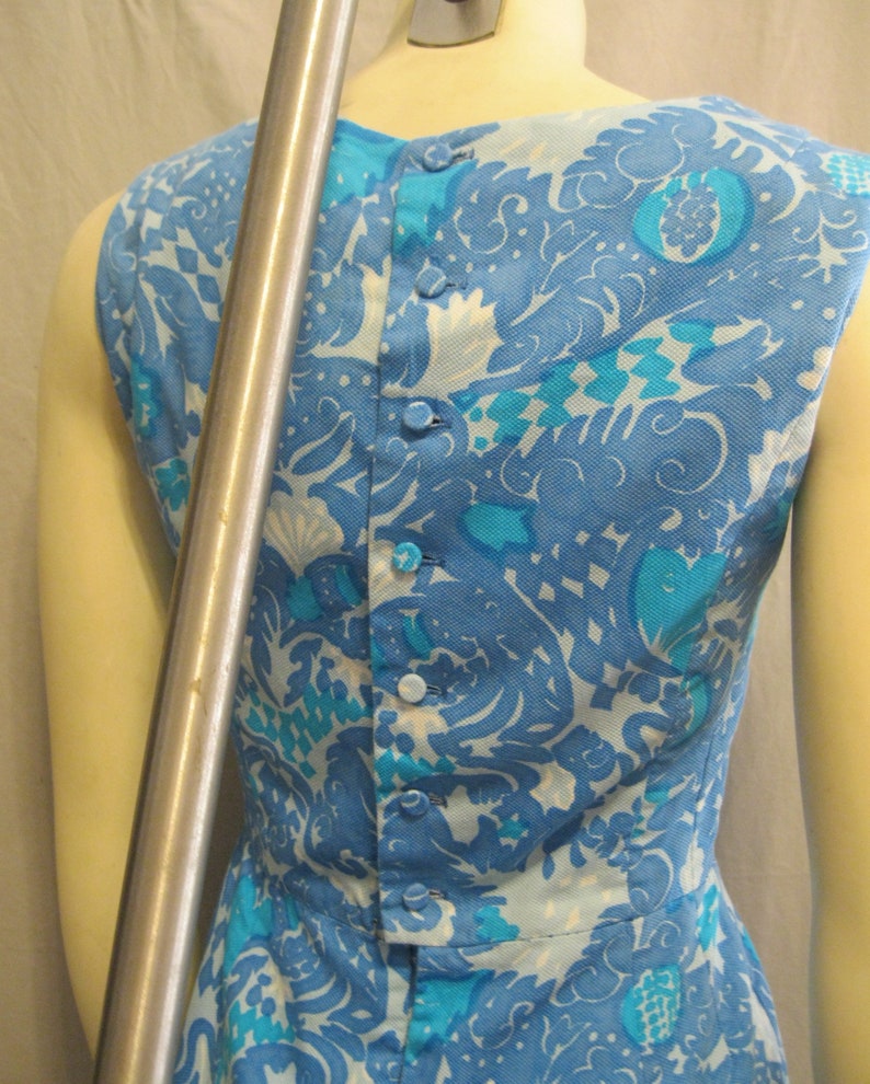 Vintage 60s 70s MOD Preppy DRESS Sleeveless Shift Button Back Floral Print Bust: 36 image 5