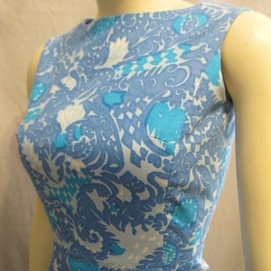 Vintage 60s 70s MOD Preppy DRESS Sleeveless Shift Button Back Floral Print Bust: 36 image 4