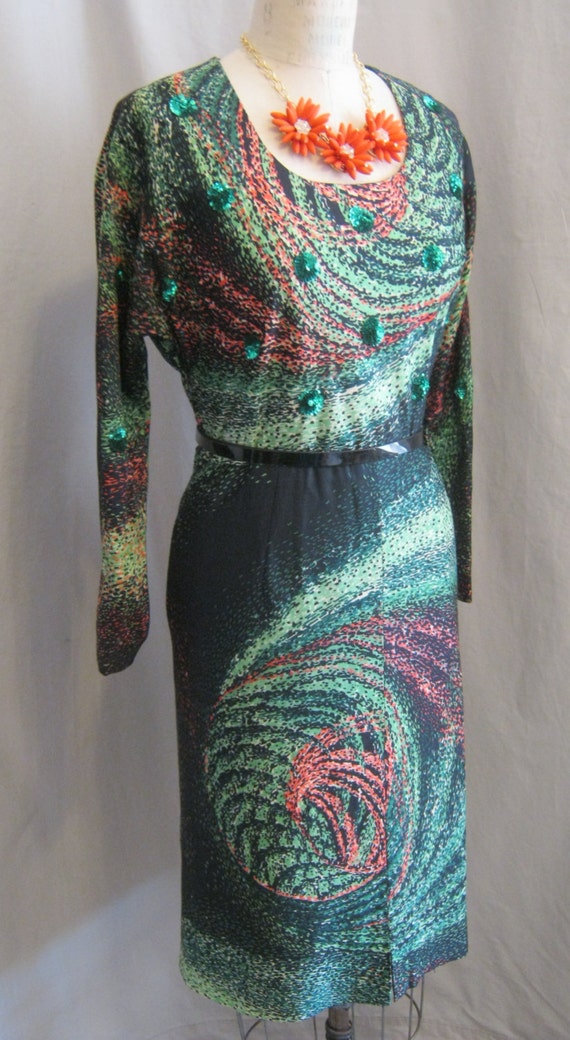 Sexy Vintage 60s MOD Sheath DRESS with SEQUIN Det… - image 4