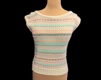 Vintage 80s SWEATER VEST Top Pastel Chevrons Knit ~ Bust up to 38"