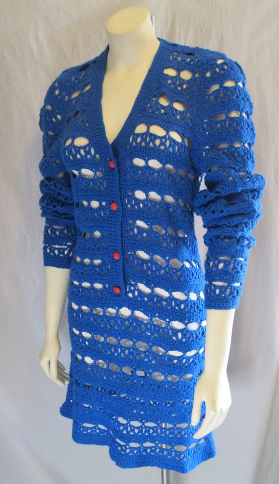 Vintage 60s 70s MOD CROCHETED DRESS See-Though Bo… - image 4