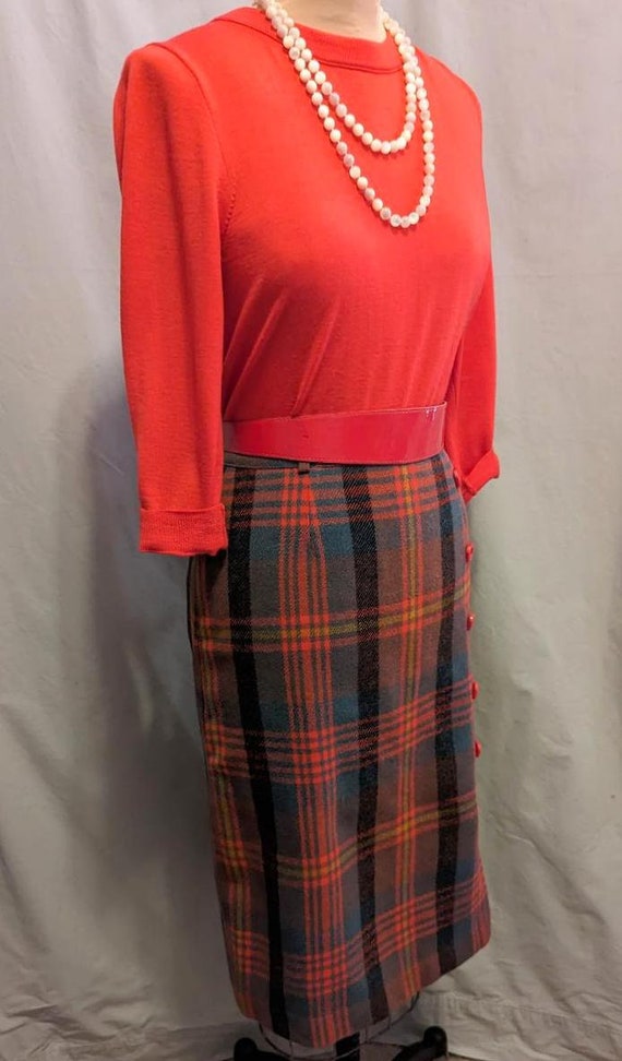 Vintage 50s 60s PLAID Wool Pencil SHEATH SKIRT w.… - image 5