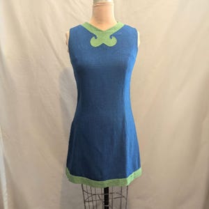 Vintage 60s MOD LINEN SHIFT Dress Minimalist    Bust 36&quot;