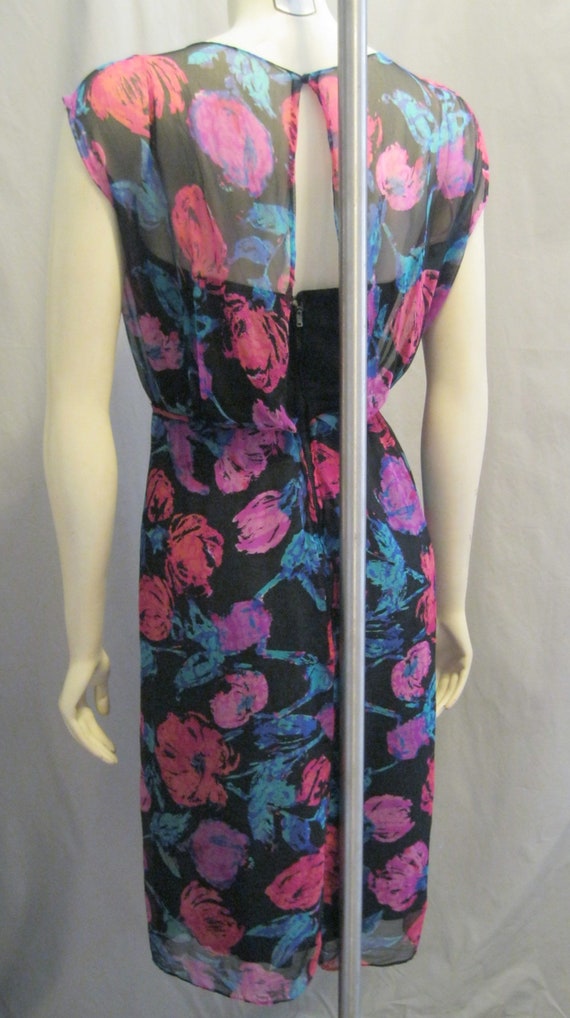 Vintage 60s SILK CHIFFON Cocktail Wiggle DRESS Sh… - image 10