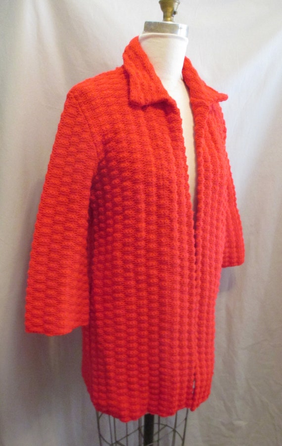 Vintage 50s 60s RED Knitted COAT SWEATER Clutch S… - image 4