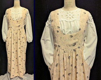 Vintage 90s Y2K Taryn de CHELLIS COTTAGECORE Floral Rayon JUMPER Dress, Easy Fit ~Size Medium+