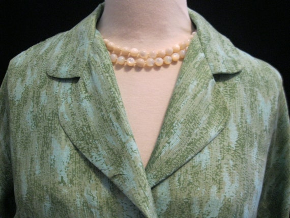 Vintage 50s SILK Shantung SUIT JACKET Green Abstr… - image 3