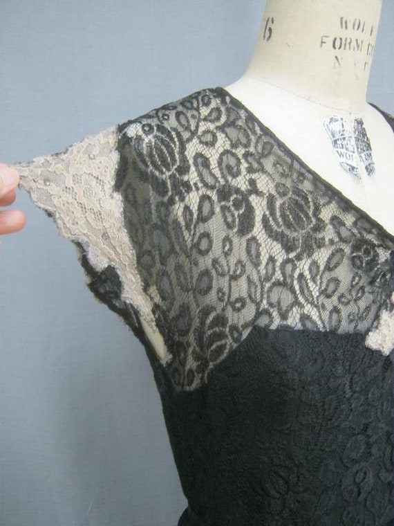 Vintage 30s Black LACE Evening GOWN Maxi Long For… - image 6