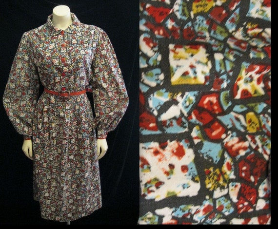Vintage Plus Size 40s 50s Day DRESS Cotton SHIRTWA